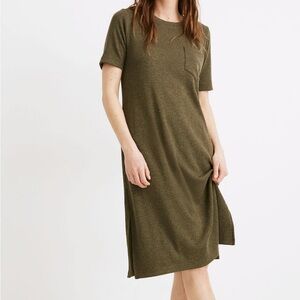 Madewell Women’s Ribbed T-Shirt Lounge Casual Preppy Midi Dress Green size S